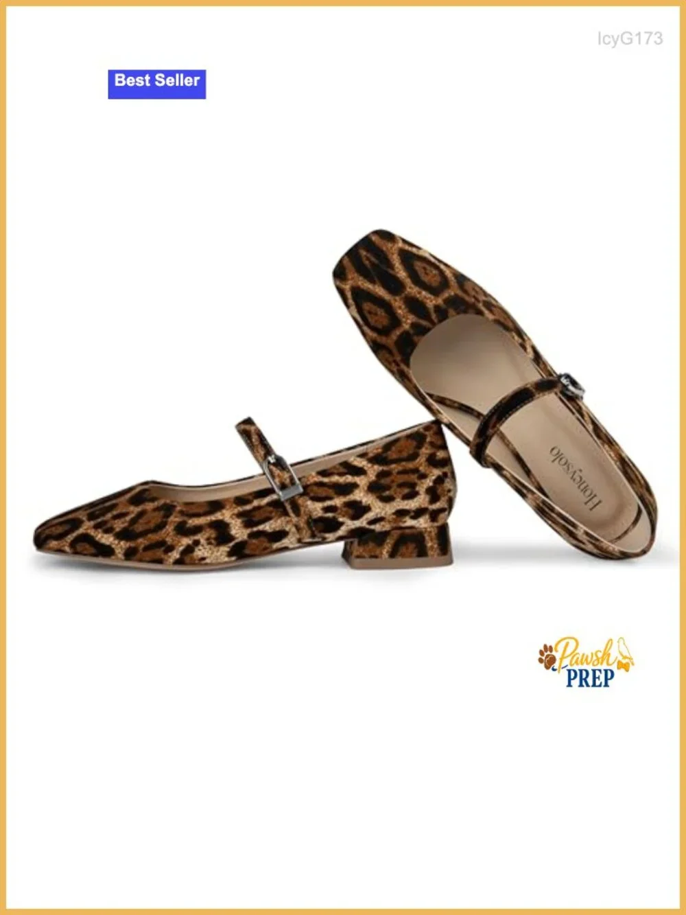 Leopard Print Square Toe Mary Jane Flats Low Heel Dressy Ballet Flats